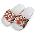Floral Kimono Pattern Print White Slide Sandals