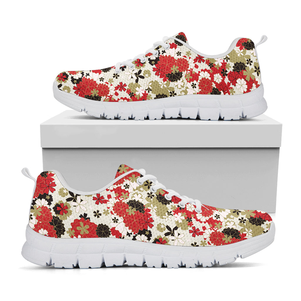 Floral Kimono Pattern Print White Sneakers