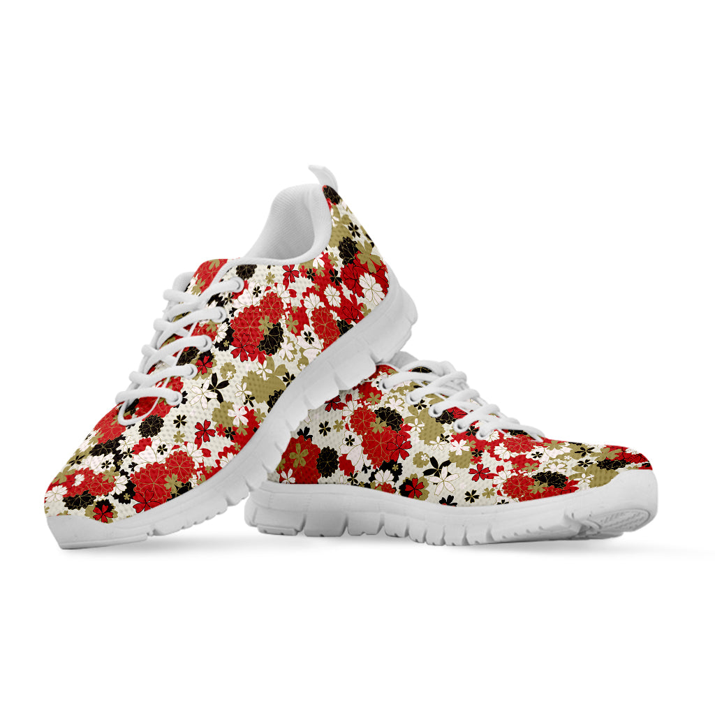 Floral Kimono Pattern Print White Sneakers