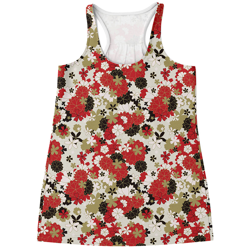 Floral Kimono Pattern Print Women's Racerback Tank Top