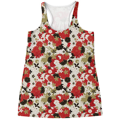 Floral Kimono Pattern Print Women's Racerback Tank Top