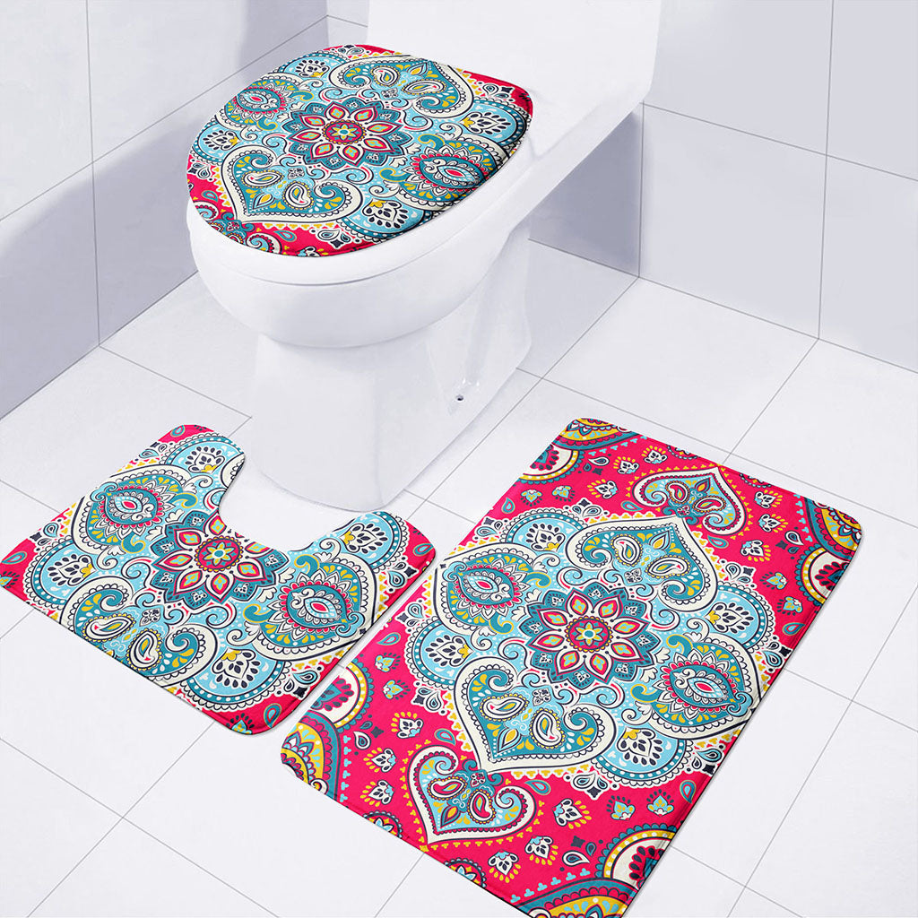 Floral Paisley Mandala Print 3 Piece Bath Mat Set