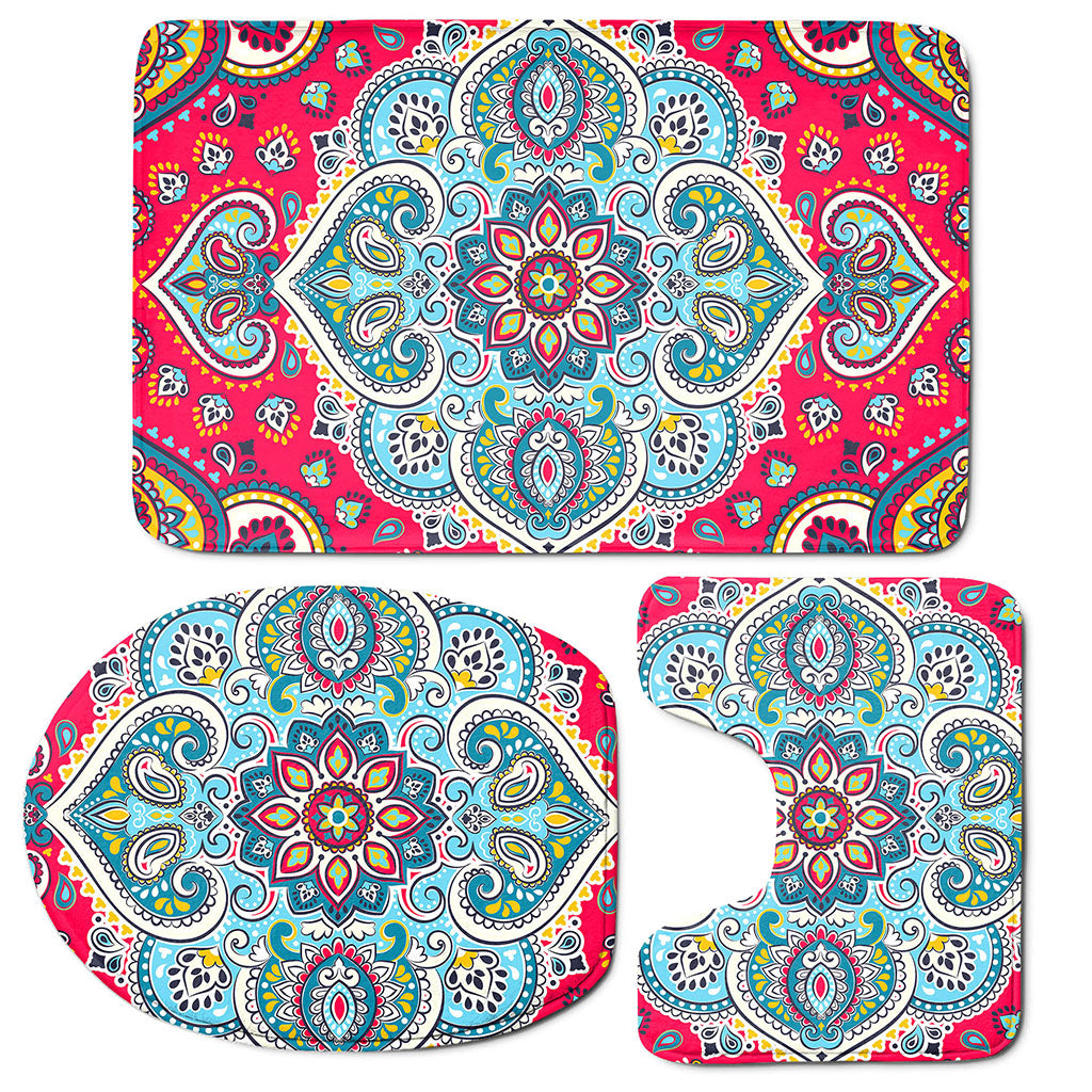 Floral Paisley Mandala Print 3 Piece Bath Mat Set