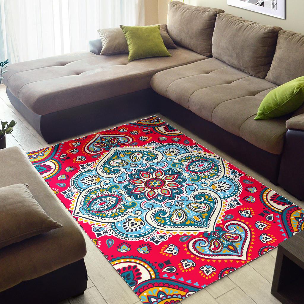 Floral Paisley Mandala Print Area Rug GearFrost