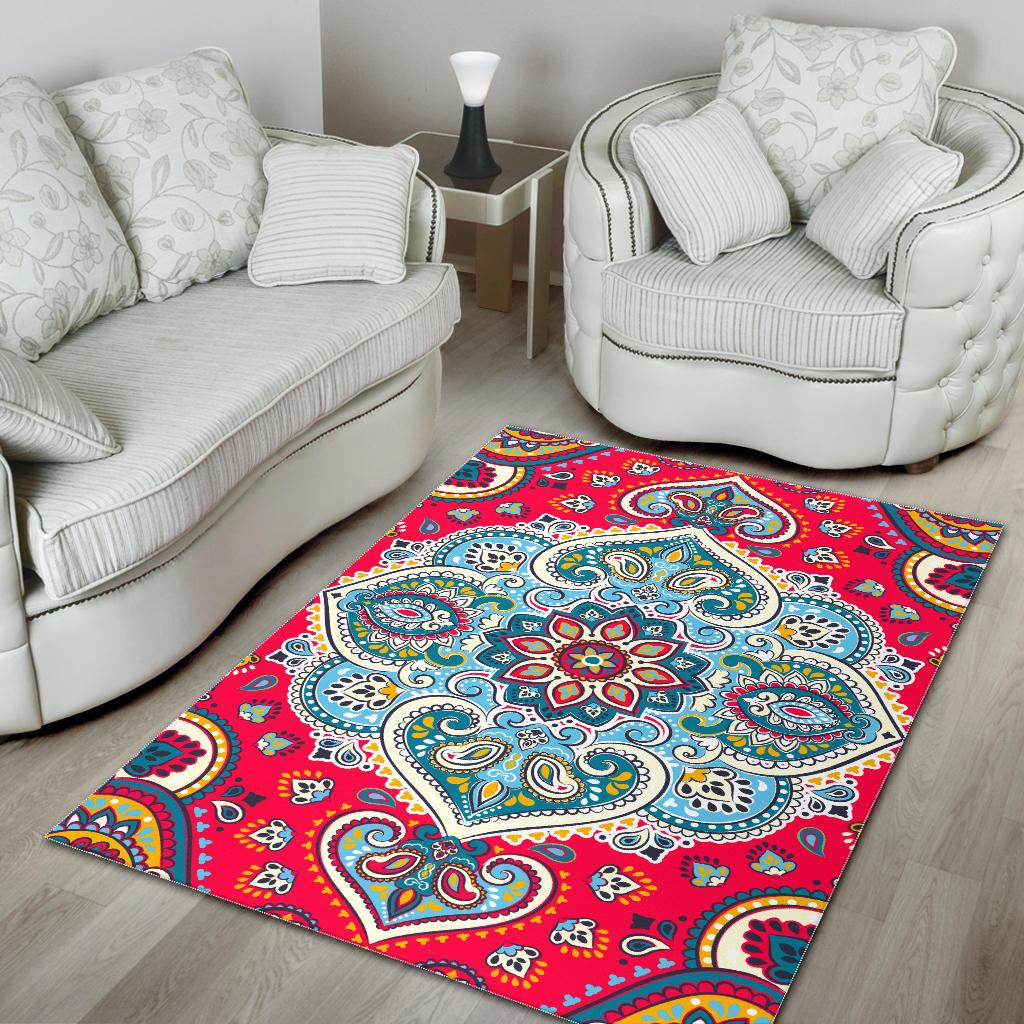 Floral Paisley Mandala Print Area Rug GearFrost