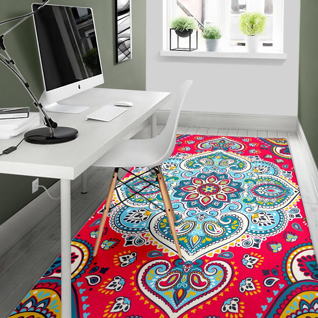 Floral Paisley Mandala Print Area Rug GearFrost