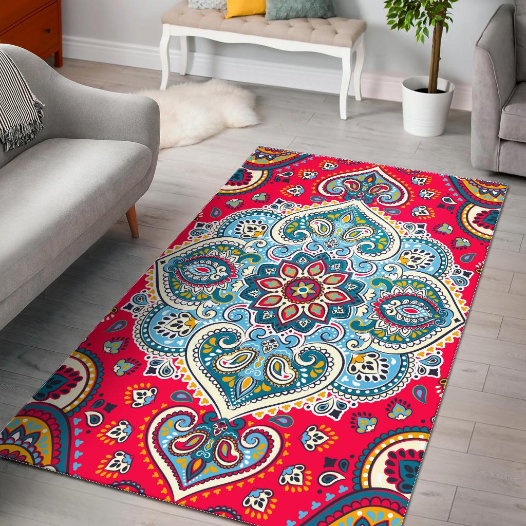 Floral Paisley Mandala Print Area Rug GearFrost