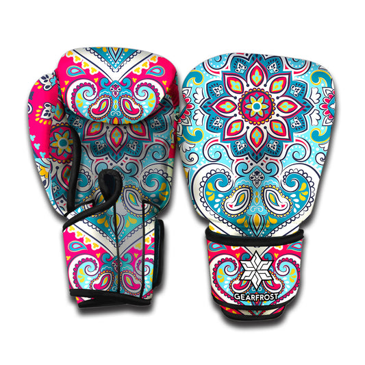 Floral Paisley Mandala Print Boxing Gloves
