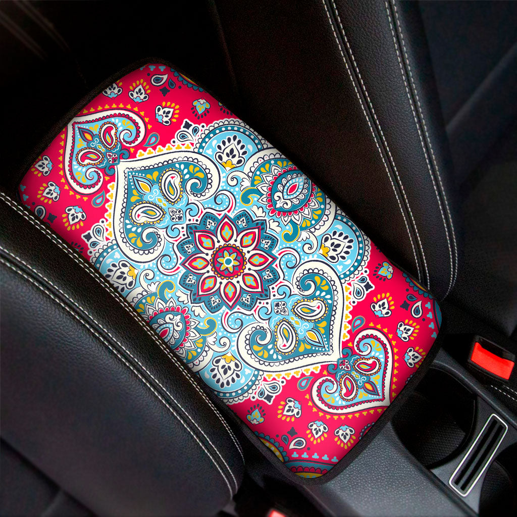 Floral Paisley Mandala Print Car Center Console Cover