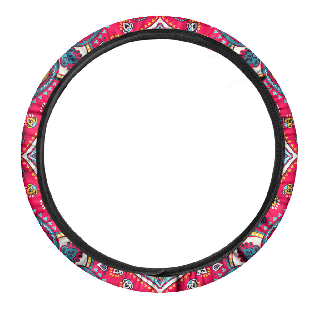 Floral Paisley Mandala Print Car Steering Wheel Cover