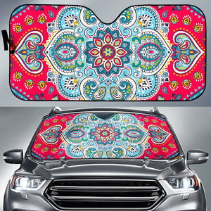 Floral Paisley Mandala Print Car Sun Shade GearFrost