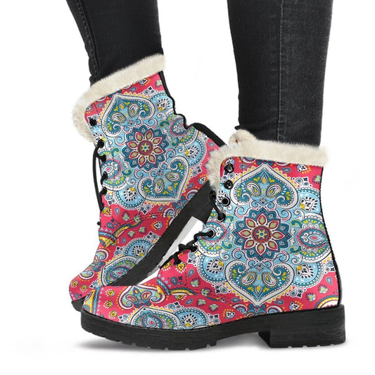 Floral Paisley Mandala Print Comfy Boots GearFrost