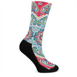 Floral Paisley Mandala Print Crew Socks