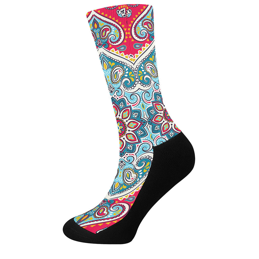 Floral Paisley Mandala Print Crew Socks