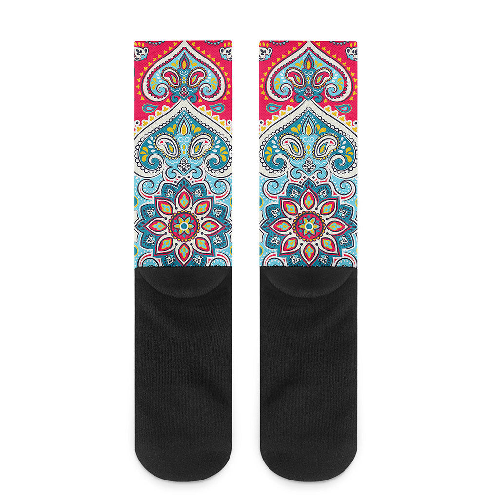 Floral Paisley Mandala Print Crew Socks