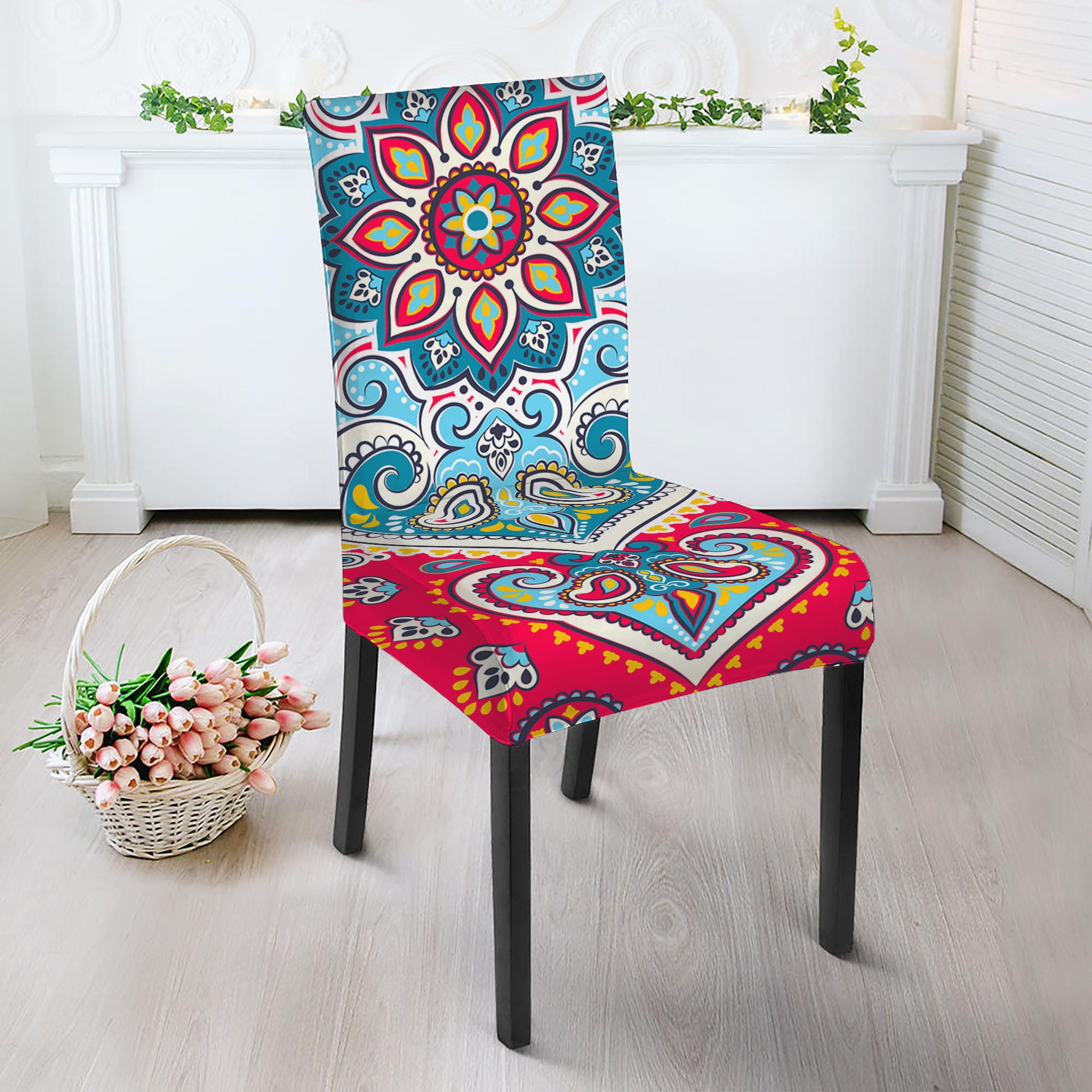Floral Paisley Mandala Print Dining Chair Slipcover