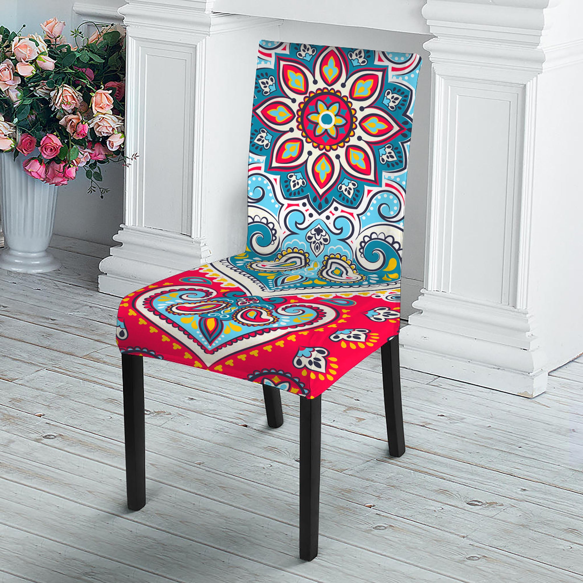 Floral Paisley Mandala Print Dining Chair Slipcover