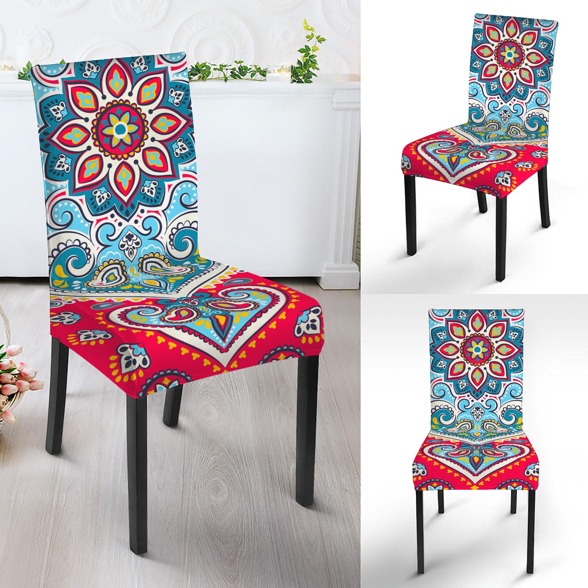 Floral Paisley Mandala Print Dining Chair Slipcover