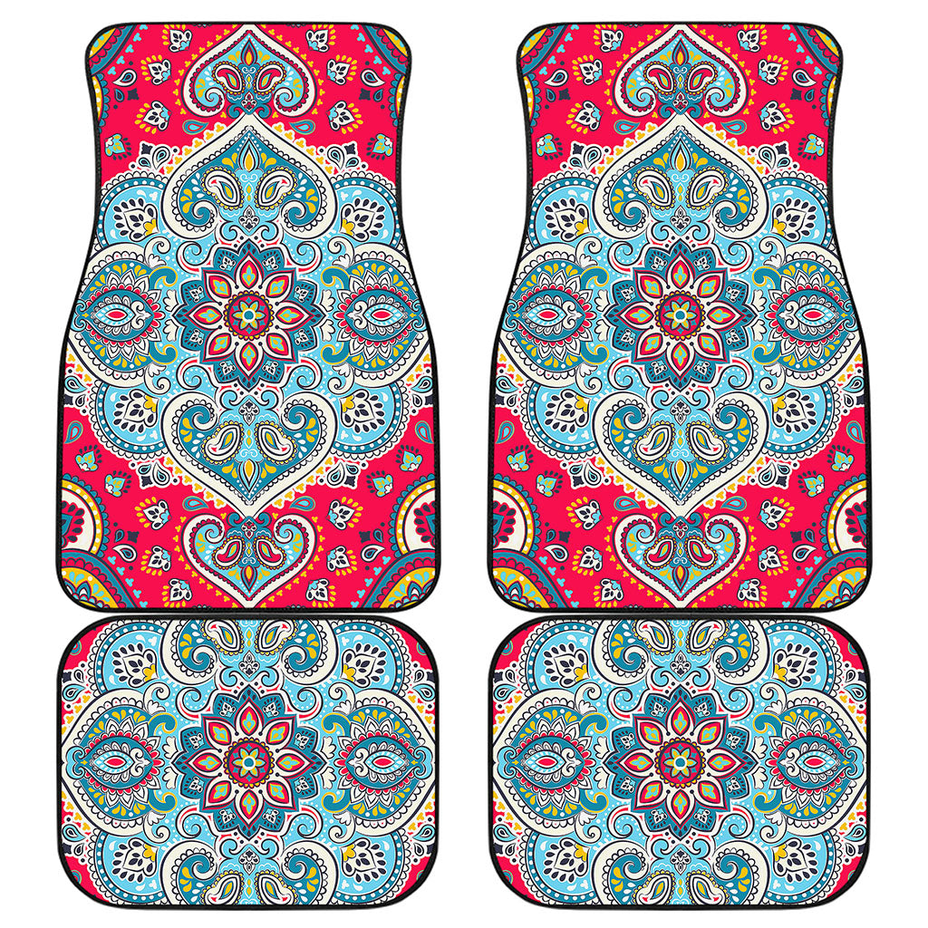 Floral Paisley Mandala Print Front and Back Car Floor Mats