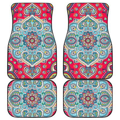 Floral Paisley Mandala Print Front and Back Car Floor Mats