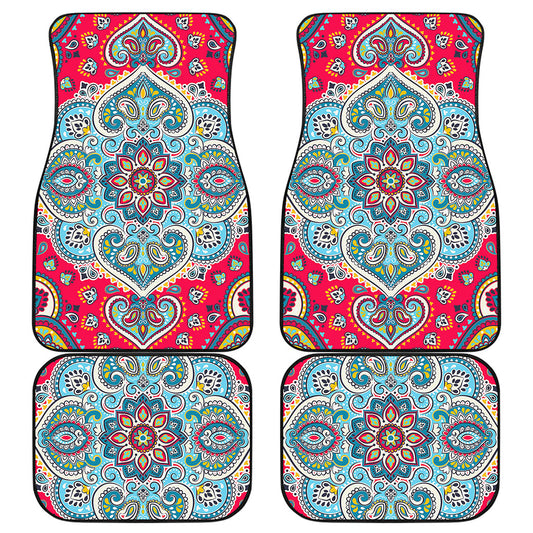 Floral Paisley Mandala Print Front and Back Car Floor Mats