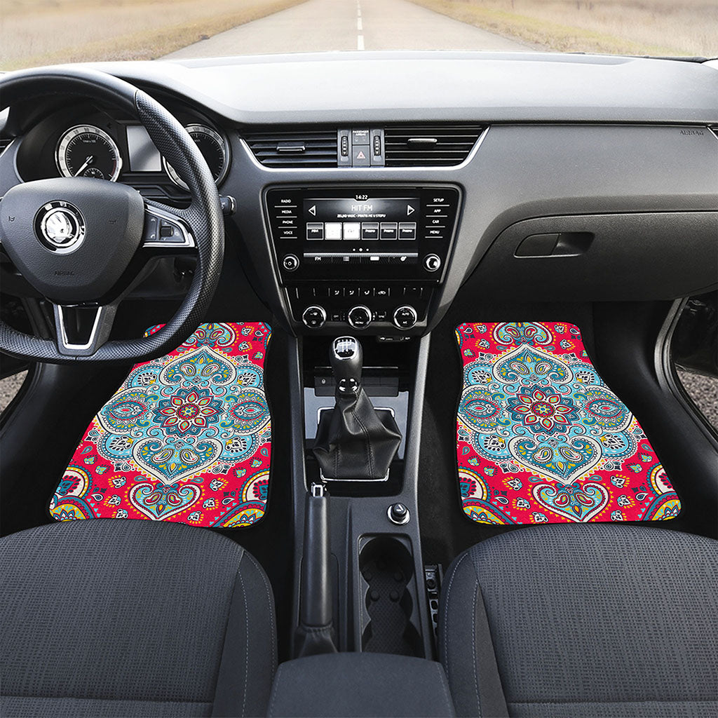 Floral Paisley Mandala Print Front and Back Car Floor Mats