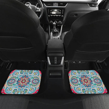 Floral Paisley Mandala Print Front and Back Car Floor Mats