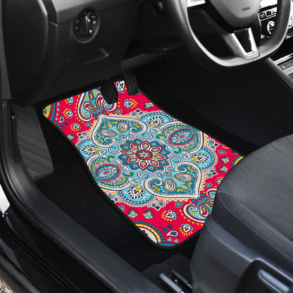 Floral Paisley Mandala Print Front and Back Car Floor Mats