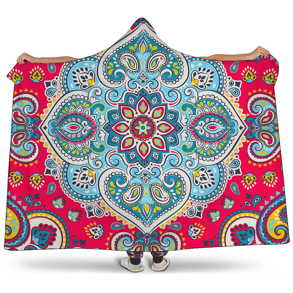 Floral Paisley Mandala Print Hooded Blanket