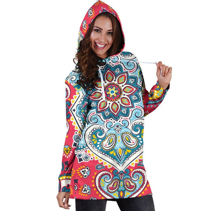 Floral Paisley Mandala Print Hoodie Dress GearFrost