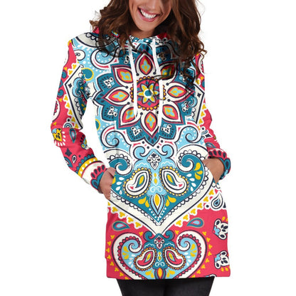 Floral Paisley Mandala Print Hoodie Dress GearFrost