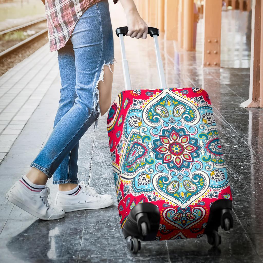 Floral Paisley Mandala Print Luggage Cover GearFrost