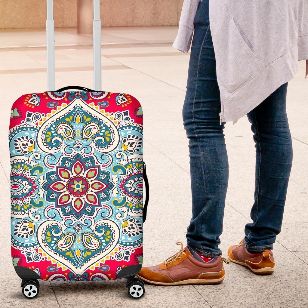 Floral Paisley Mandala Print Luggage Cover GearFrost