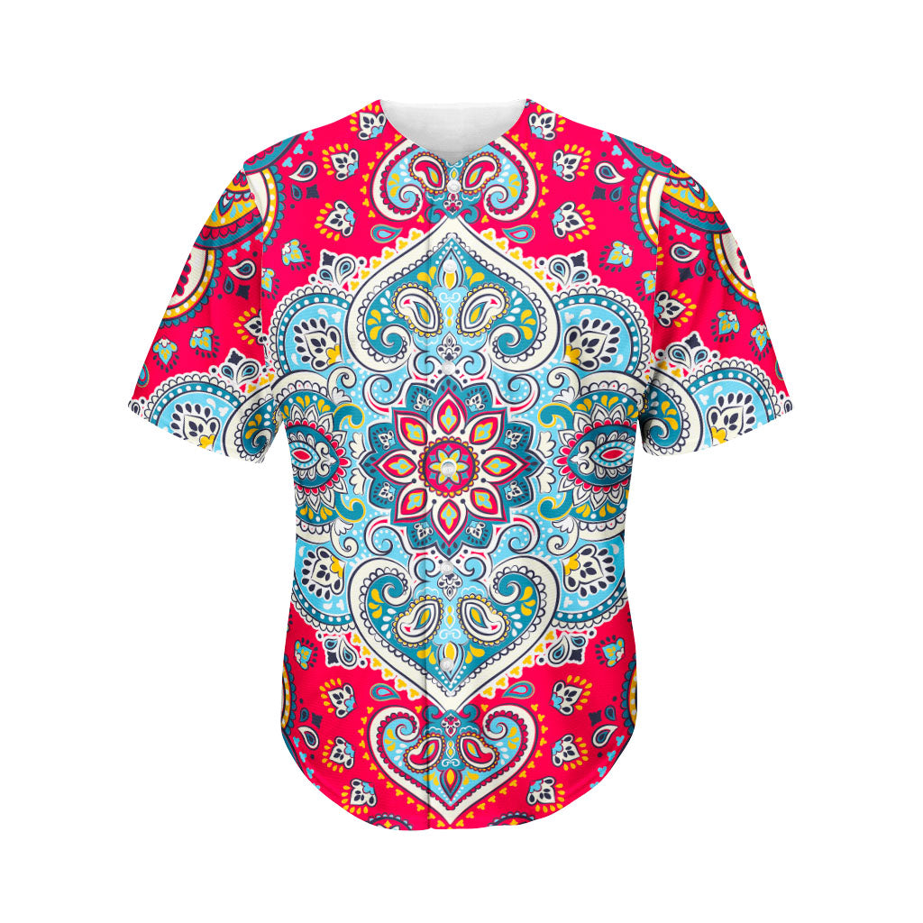 Floral Paisley Mandala Print Men's Baseball Jersey