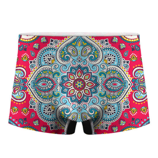 Floral Paisley Mandala Print Men's Boxer Briefs