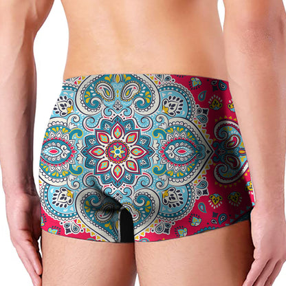 Floral Paisley Mandala Print Men's Boxer Briefs