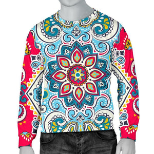 Floral Paisley Mandala Print Men's Crewneck Sweatshirt GearFrost