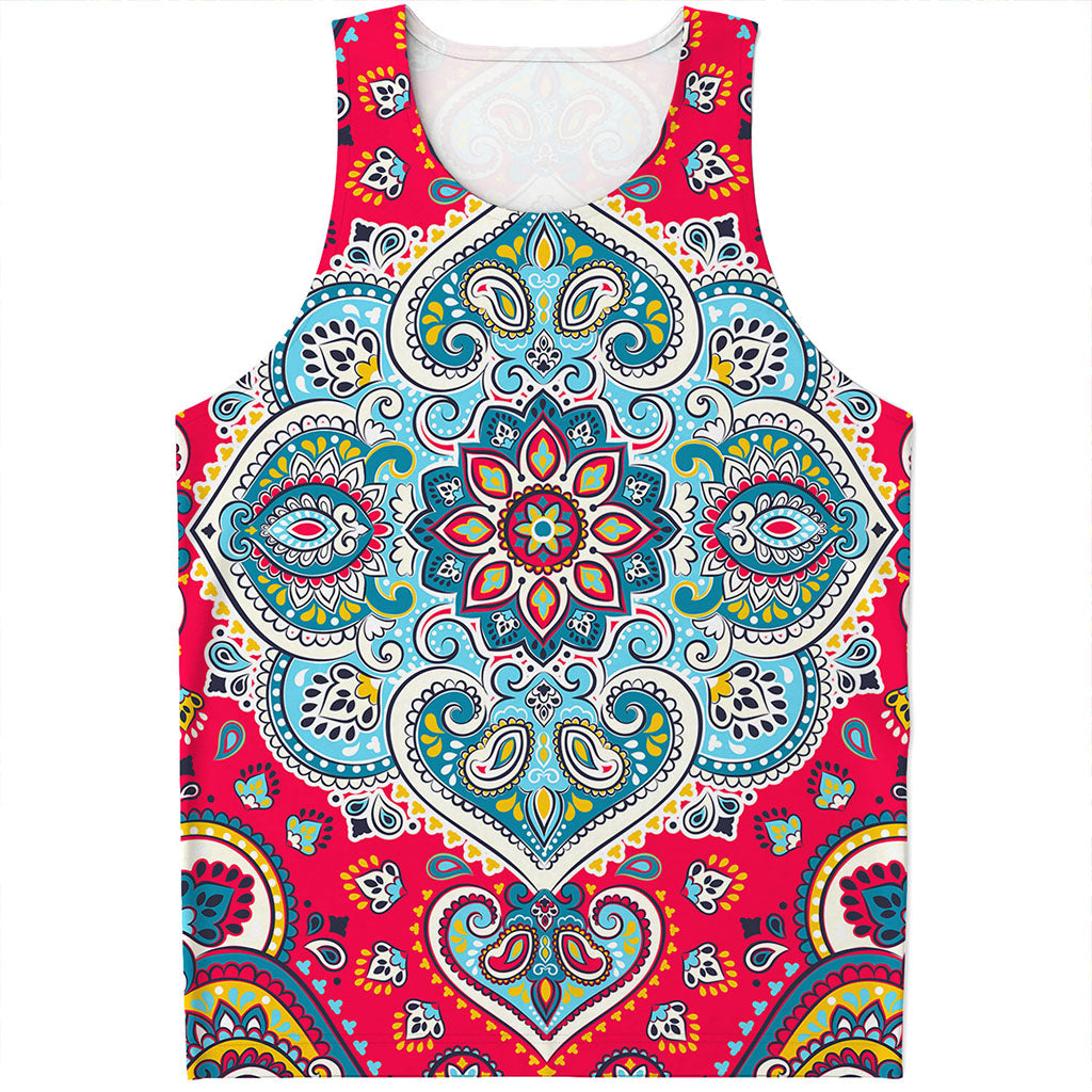 Floral Paisley Mandala Print Men's Tank Top