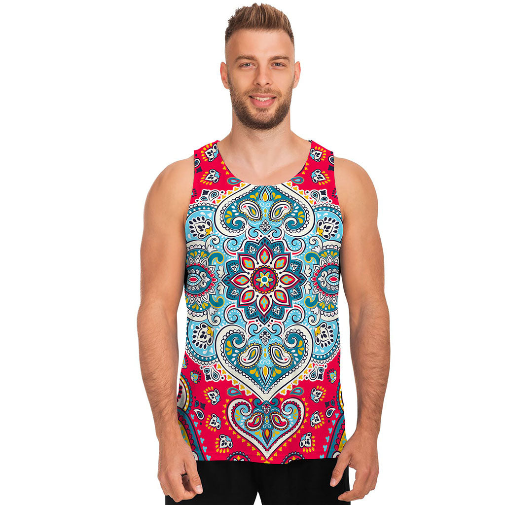 Floral Paisley Mandala Print Men's Tank Top