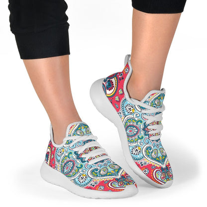 Floral Paisley Mandala Print Mesh Knit Shoes GearFrost