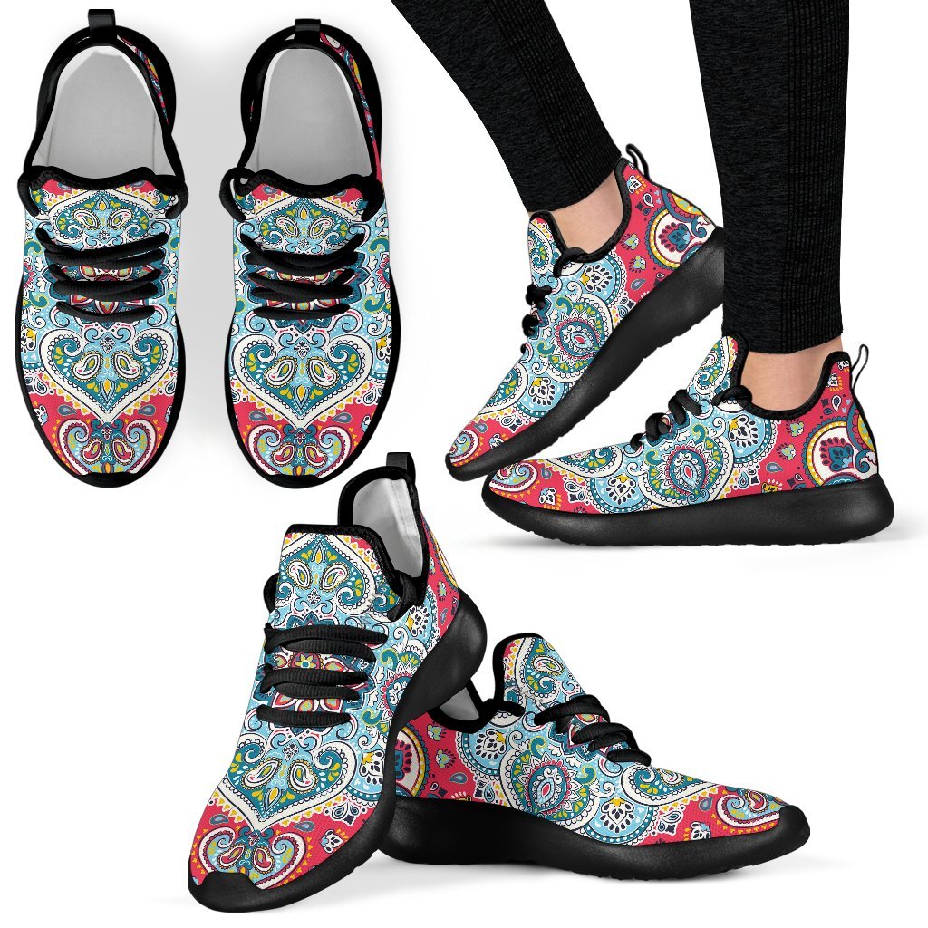 Floral Paisley Mandala Print Mesh Knit Shoes GearFrost