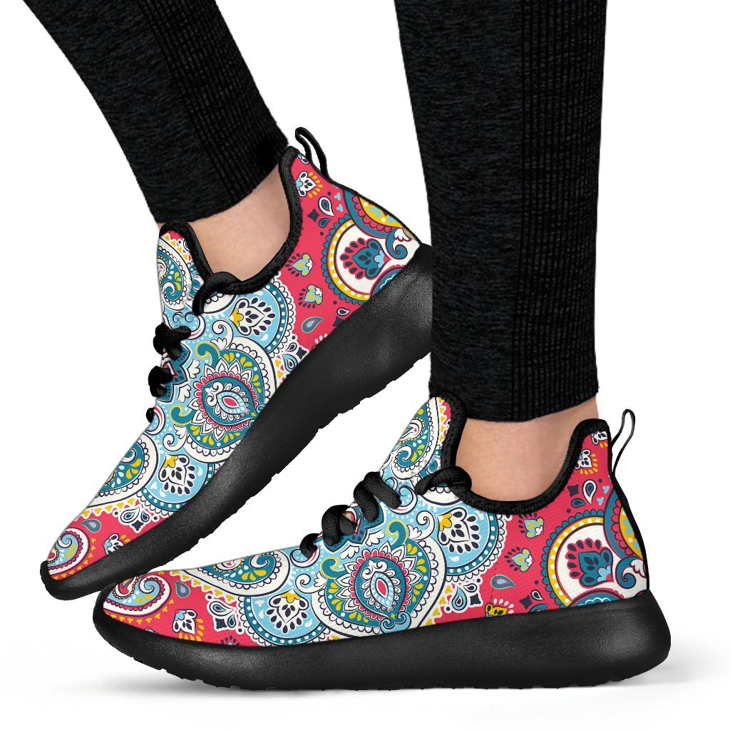 Floral Paisley Mandala Print Mesh Knit Shoes GearFrost