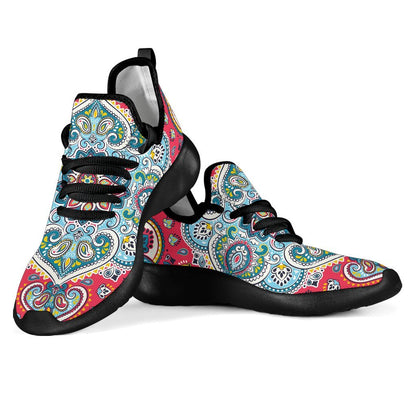 Floral Paisley Mandala Print Mesh Knit Shoes GearFrost