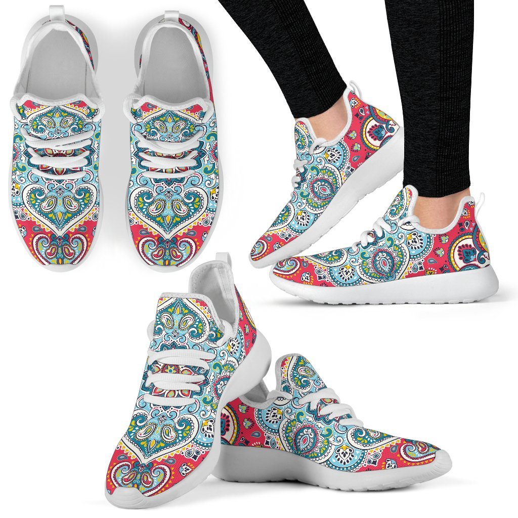 Floral Paisley Mandala Print Mesh Knit Shoes GearFrost