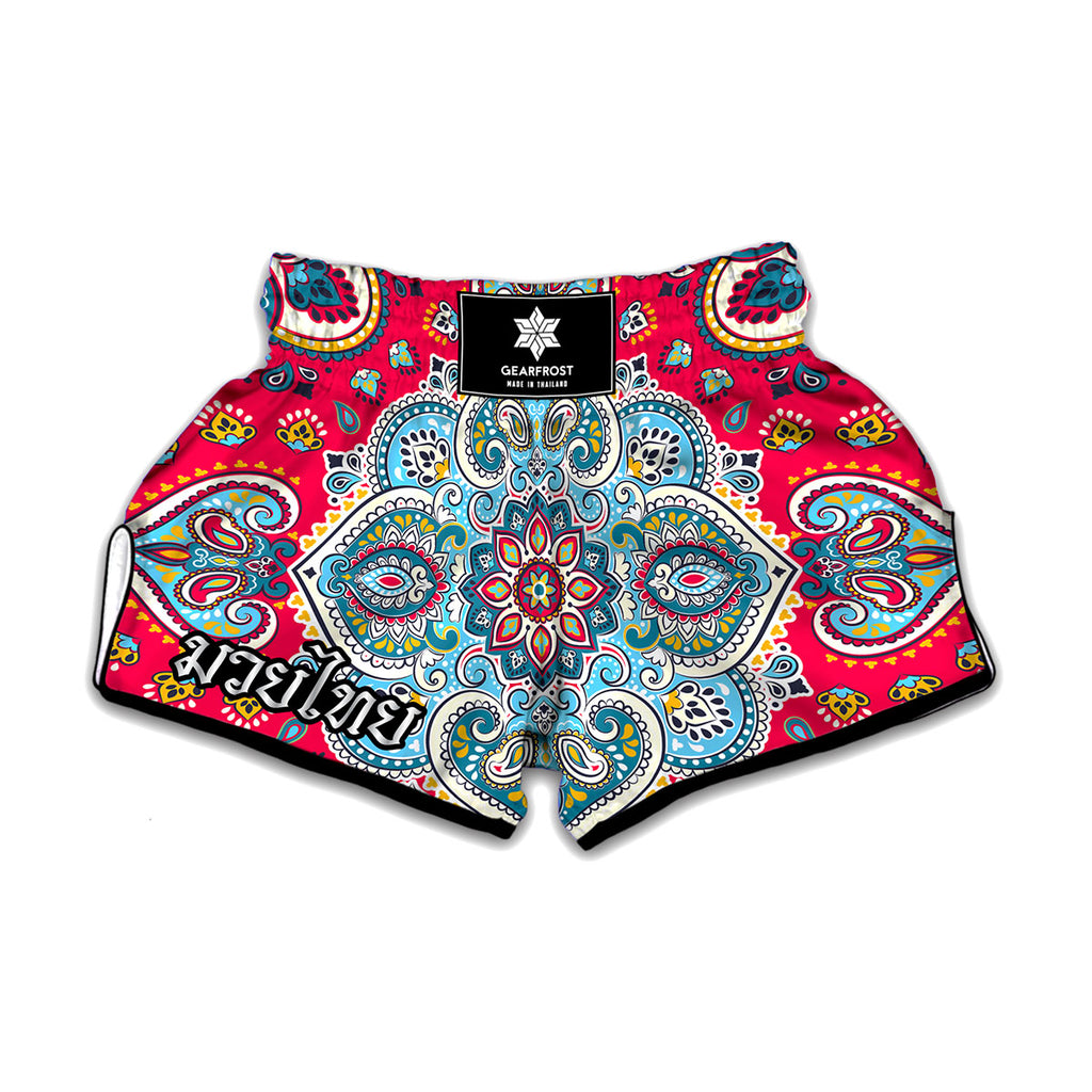 Floral Paisley Mandala Print Muay Thai Boxing Shorts