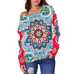 Floral Paisley Mandala Print Off Shoulder Sweatshirt GearFrost