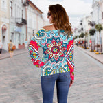 Floral Paisley Mandala Print Off Shoulder Sweatshirt GearFrost