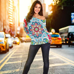 Floral Paisley Mandala Print Off Shoulder Sweatshirt GearFrost