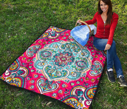 Floral Paisley Mandala Print Quilt