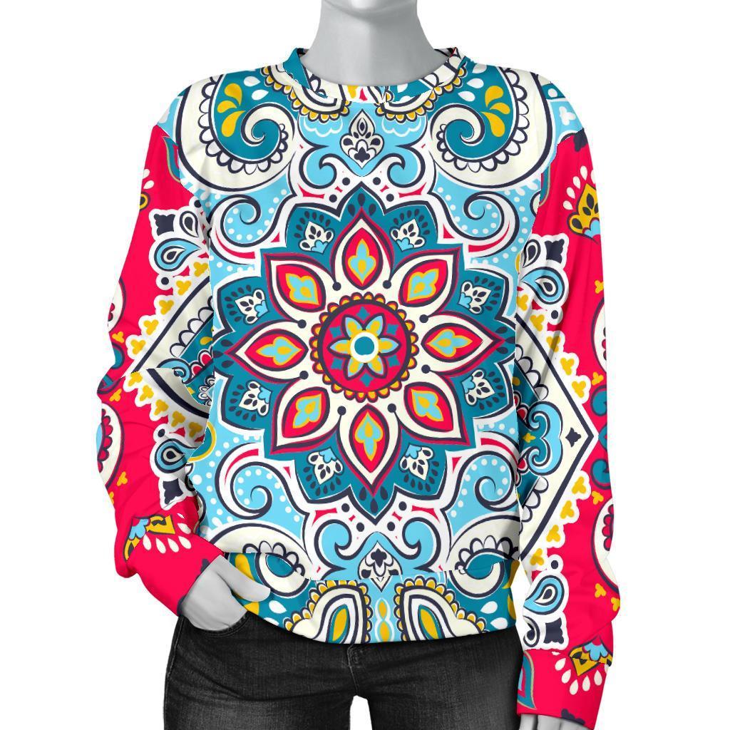 Floral Paisley Mandala Print Women's Crewneck Sweatshirt GearFrost